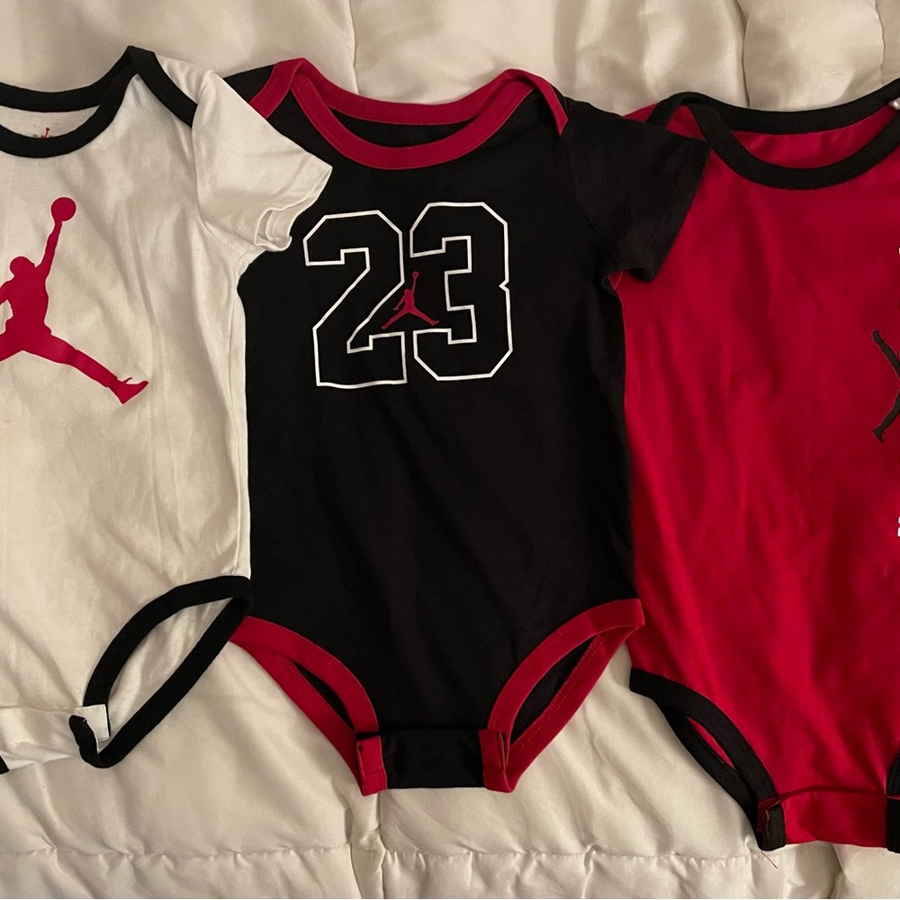 Jordan Infant Bodysuit Trio - Black, Red, and White